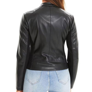 Chaqueta de Motociclista de Cuero PU Negra para Mujer, Manga Larga, Cierre de Cremallera, Cuello Alto, Estilo Otoñal - Product Image 2