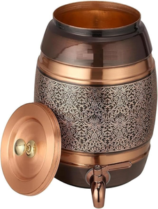 Distributeur d'eau en cuivre pur, design antique gravé, conteneur de stockage d'eau en cuivre de 7 litres avec robinet, récipient à boissons en métal - Product Image 3