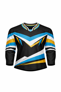 Camiseta de Fútbol Sublimada de Manga 3/4 para Hombre, Negra, Azul, Blanca y Amarilla con Estampado Geométrico, Absorbe la Humedad, Corte Atlético - Product Image 3