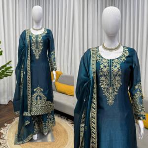 Premium JMC Silk Ethnic Wear For Women Featuring Kurti With Thread Work And Matching Plazzo Plus Designer Dupatta Fully Stitched - Product Image 4