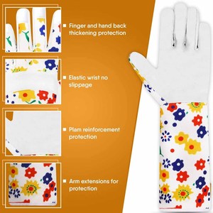 Guantes de Jardinería de Manga Larga para Mujer, Resistentes a Espinas, de Piel de Cabra, con Estampado Floral, Guantes de Jardín con Pantalla Táctil para Podar Rosas - Product Image 6