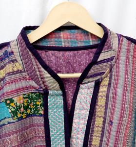 Veste Kantha pour femme en patchwork tissé, col mandarin, manches longues, style automne, design appliqué contrastant, longueur normale - Product Image 4