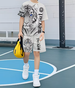 Men's Tiger Print Short Sleeve T-Shirt and Shorts Set Crew Neck Casual Summer Wear Digital Printing <b>Animal</b> <b>Pattern</b> Breathable - Product Image 3