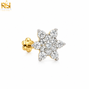 Pendiente de Nariz con Diamante Cultivado en Laboratorio Imperial Cluster, Diseño Floral, Oro Sólido de 9KT, 14K, 18K, Joyería Fina |   Piercing Nupcial Personalizado - Product Image 1
