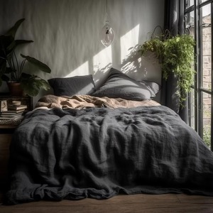 100% French Linen Bed <b>Fitted</b> <b>Sheet</b> Sets Linen Pillowcases Breathable Home Bedding - Product Image 3