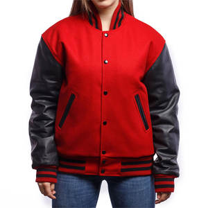 Custom Streetwear College PU Black Leather Sleeve Chenille Embroidery Letterman Jacket <b>Red</b> <b>Wool</b> Varsity Jacket for Men OEM - Product Image 5