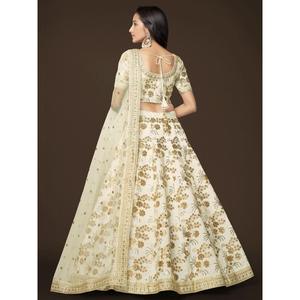 Adorable <b>White</b> Sequins Slub Silk Engagement Wear Lehenga Choli - Product Image 6