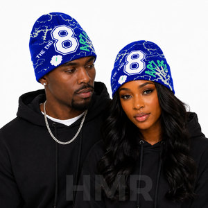 HMR Sisterhood Brotherhood Bonnet en tricot uni à bord droit unisexe pour l'hiver, les loisirs en plein air et la chaleur, bonnet bleu - Product Image 5