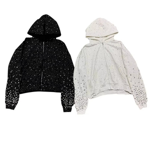 Sweat-shirt à capuche zippé en molleton respirant à imprimé pailleté, unisexe, coupe oversize, uni, décontracté, tricoté pour l'hiver, 100% coton, style streetwear - Product Image 1