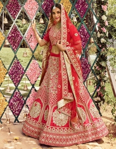 KV Women's Embroidered Rhinestone Silk Lace Satin Autumn Bridal Lehenga Choli (<b>Red</b>) Soft - Product Image 6