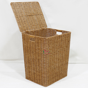 Woven Wicker Laundry <b>Basket</b> with Lid Rectangular Collapsible Storage <b>Hamper</b> <b>for</b> Clothing Rustic Style Plant Fiber Cotton Liner - Product Image 5
