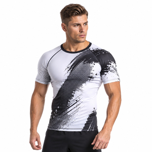 T-shirt de compression pour homme imprimé par sublimation, manches courtes, rashguard d'entraînement, sous-vêtement de fitness, séchage rapide, coupe ajustée, haut de sport - Product Image 1