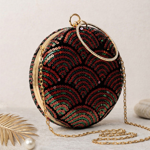 Red And Black Embroidered Clutch Bag Luxury Wedding Evening <b>Handbag</b> for Women Occasions - Product Image 3