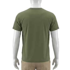 T-shirt à manches courtes pour homme, vert olive, col rond, coupe classique, tricoté, design uni, décontracté - Product Image 2