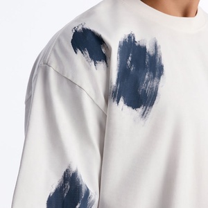 Custom <b>Paint</b> Stroke Men's Oversized White Short Sleeve T-Shirt With Blue <b>Hand</b>-Painted Pattern O-Neck Casual Cotton Jersey Tee - Product Image 3