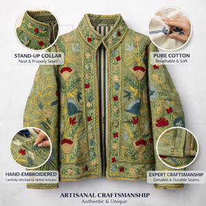 Chaqueta de Algodón con Bordado Floral Kashmiri Hecha a Mano por Artesanos, Cuello Alto, Estilo Boho, Chaqueta Bomber para Mujer - Product Image 2