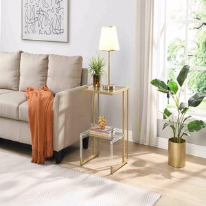 2-Tier Acrylic Glass End Table Golden <b>Side</b> Table for Living Room and Bedroom Elegant Coffee Table Design - Product Image 2