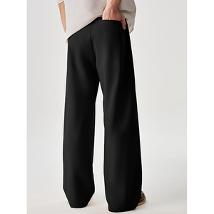 Pantalon plissé noir large pour homme, taille haute, formel, infroissable, en polyester, style automne - Product Image 3