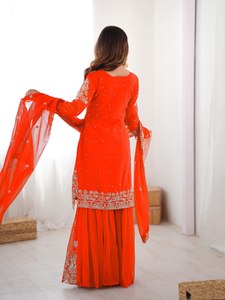 Conjunto Sharara Étnico de Última Moda para Mujer, Kurta de Georgette Sintética para Fiesta con Dupatta, Proveedor al por Mayor - Product Image 2