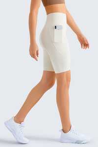 Shorts de sport d'été taille haute pour femmes, personnalisables en gros, élastiques, pour yoga, course et fitness, effet push-up, couleur unie - Product Image 5