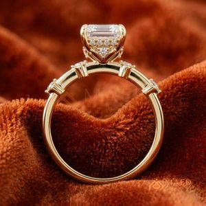 Classic Asscher Cut <b>Solitaire</b> <b>Ring</b> in 14kt Yellow Gold – Multi-Stone Accented Bridal Band - Product Image 3