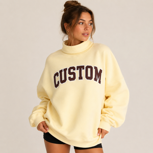 Custom Women's Oversized Turtleneck Sweatshirt 100% Cotton Drop Shoulder Letter Print Custom Logo Casual Preppy Women's <b>Top</b> - Product Image 1