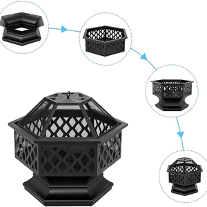 Parrilla para Barbacoa para Decoración de Jardín y Cocina al Aire Libre, Brasero Hexagonal de Acero con Acabado Bronce Aceitado, Chimenea de Leña para Exteriores, Horno para Pizza - Product Image 3