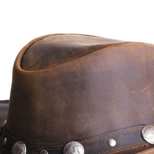 Sombrero Vaquero Occidental de Cuero Hecho a Mano de Primera Calidad, Resistente, Color Marrón Desgastado con Banda Trenzada - Product Image 6