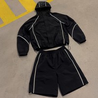 Ensemble de survêtement 2 pièces pour homme, coupe-vent léger et imperméable, avec veste zippée en satin et short, design personnalisé pour l'hiver