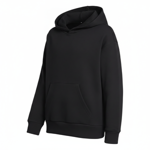 Sudadera con Capucha Negra Unisex Premium de Gran Peso, Estilo Urbano Minimalista, Oversize, de Algodón Liso con Forro Polar - Product Image 2