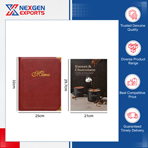 Best Selling Excellent Quality Modern Style Handmade PU Leather Loose-<b>Leaf</b> Restaurant Menu Cover Nexgen Exports Portable Custom - Product Image 6