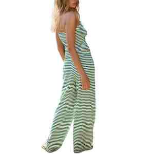 Sexy Ladies Loungewear Women's Green <b>White</b> Striped <b>2</b> <b>Piece</b> <b>Set</b> Strapless Top Full Length Pants Casual Spring Summer Women <b>Sets</b> - Product Image 3