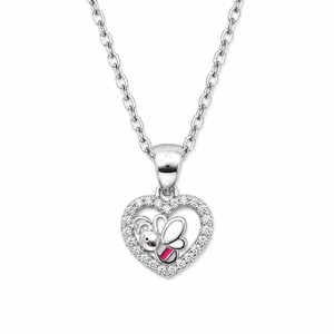 Collar con Colgante de Corazón para Niños, Plata 925, Circonita Cúbica, Cristal Rojo, Acabado Pulido, Joyería de Moda para Uso Diario, Regalo - Product Image 2