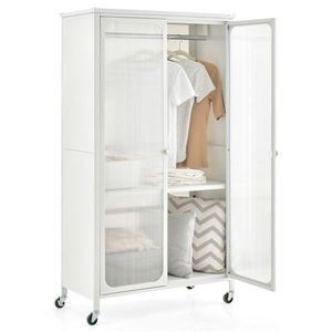 Armadio Portatile per Casa con Ante Visibili, Ripiani Regolabili e Asta Appendiabiti, Dimensioni 80x37x147 cm - Product Image 5