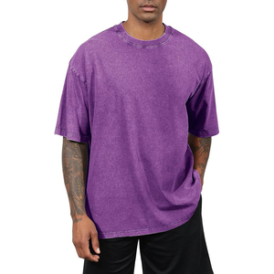 T-shirt surdimensionné délavé violet pour homme, style Y2K vintage, en coton épais, streetwear, à épaules tombantes - Product Image 1