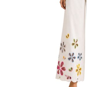 White Wide Leg Embroidered Palazzo Pants For Women Colorful Floral Cutwork High Waist Cotton Casual <b>Trousers</b> Custom OEM Apparel - Product Image 3