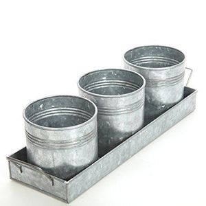 Nouveauté : Ensemble de pots à fleurs rustiques en métal galvanisé avec plateau pour la décoration intérieure et extérieure du jardin, taille et forme personnalisables - Product Image 5
