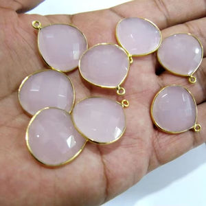 Connecteurs Briolette en Calcédoine Rose en Forme de Cœur 20mm, Pierre de Quartz Rose, Breloque à Boucle Unique pour Fabrication de Bijoux - Product Image 5