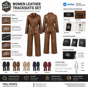 Twill Sports Women's Brown PU Leather Tracksuit Full Sleeve Button Up Collar Drawstring Waist Women's Leather Tracksuit Set - Product Image 6