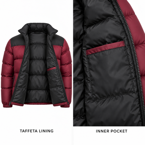Chaqueta Acolchada para Hombre, Dos Tonos, Color Borgoña y Negro, Rellena de Plumón, Abrigo de Invierno Ligero, Personalizable con Logotipo, OEM, ODM, Venta al Por Mayor - Product Image 4