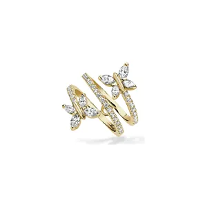 Women's Yellow <b>Gold</b> Diamond <b>Cocktail</b> <b>Ring</b> Marquise Cut Plant Pattern Romantic Engagement <b>Ring</b> - Product Image 1