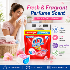 Cápsulas de detergente y suavizante para ropa LIX con aroma fresco y perfumado, 510g x 8 bolsas |   Formato Pre-Medido Conveniente - Product Image 4