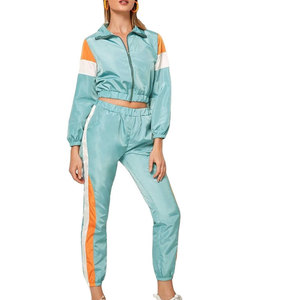 <b>Women's</b> Windbreaker Tracksuit Set Hooded <b>Jacket</b> and Pants Breathable Quick Dry Color Block Sportswear - Product Image 1