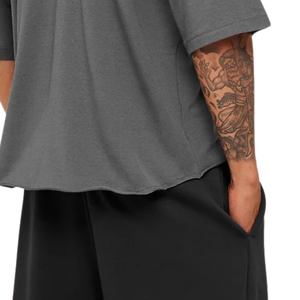 T-shirt de sport raglan oversize pour homme, respirant, haute performance, coupe ample, pour entraînement et fitness, gris foncé - Product Image 5