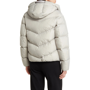 Winter Long <b>Quilted</b> Zipper Womens Puffer Jacket Insulated Hooded Alpine Parka Front Logo Polyester Filled Nylon Shell - Product Image 3