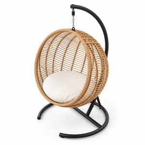 Silla Columpio de Ratán para Exteriores con Base de Acero y Asiento Acolchado para Jardín, Patio, Balcón y Relajación en Interiores - Product Image 1