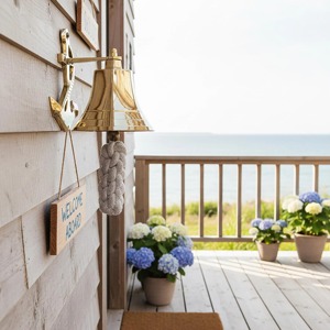 Campana de pared de latón macizo hecha a mano con cuerda, campana de puerta vintage para entrada y porche, decoración de puerta pulida resistente - Product Image 5