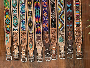 Exclusive Durable Heavy Duty Beaded Dog Collar Hand Tooled Genuine Leather Metal Buckle Adjustable Padded Pet Collar Accessories - Product Image 5