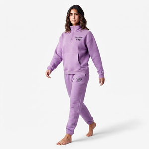 Sudadera personalizada de algodón grueso para mujer con media cremallera, hombros caídos, cuello alto y forro polar transpirable - Product Image 1