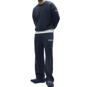 Premium Custom Men's Two-Piece Crew Neck Sweatshirt & Sweat pant Set Men French Terry Relaxed Streetwear OEM Private Label Supp - Product Image 1